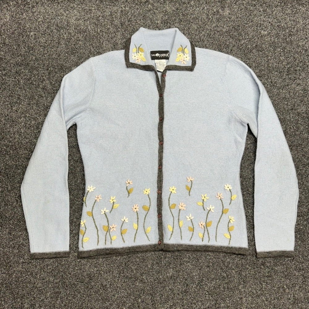 Vintage wool mohair cardigan whimsical embroidered cottage fairy natural fibers